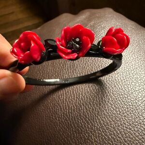 Floral Black and Red Enamel Bangle Bracelet